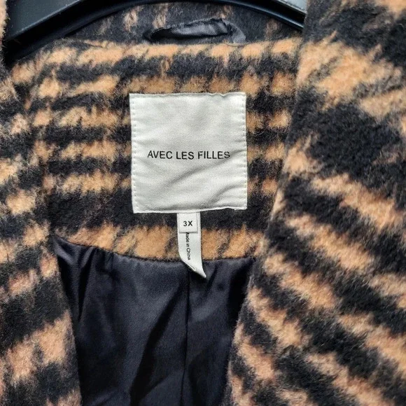 Avec Les Filles Oversized Plaid Houndstooth Wool Blend Peacoat